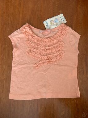 🍊5/$25 NWT Girls' Short Sleeve Peach Ruffle Front Tee Size 18m